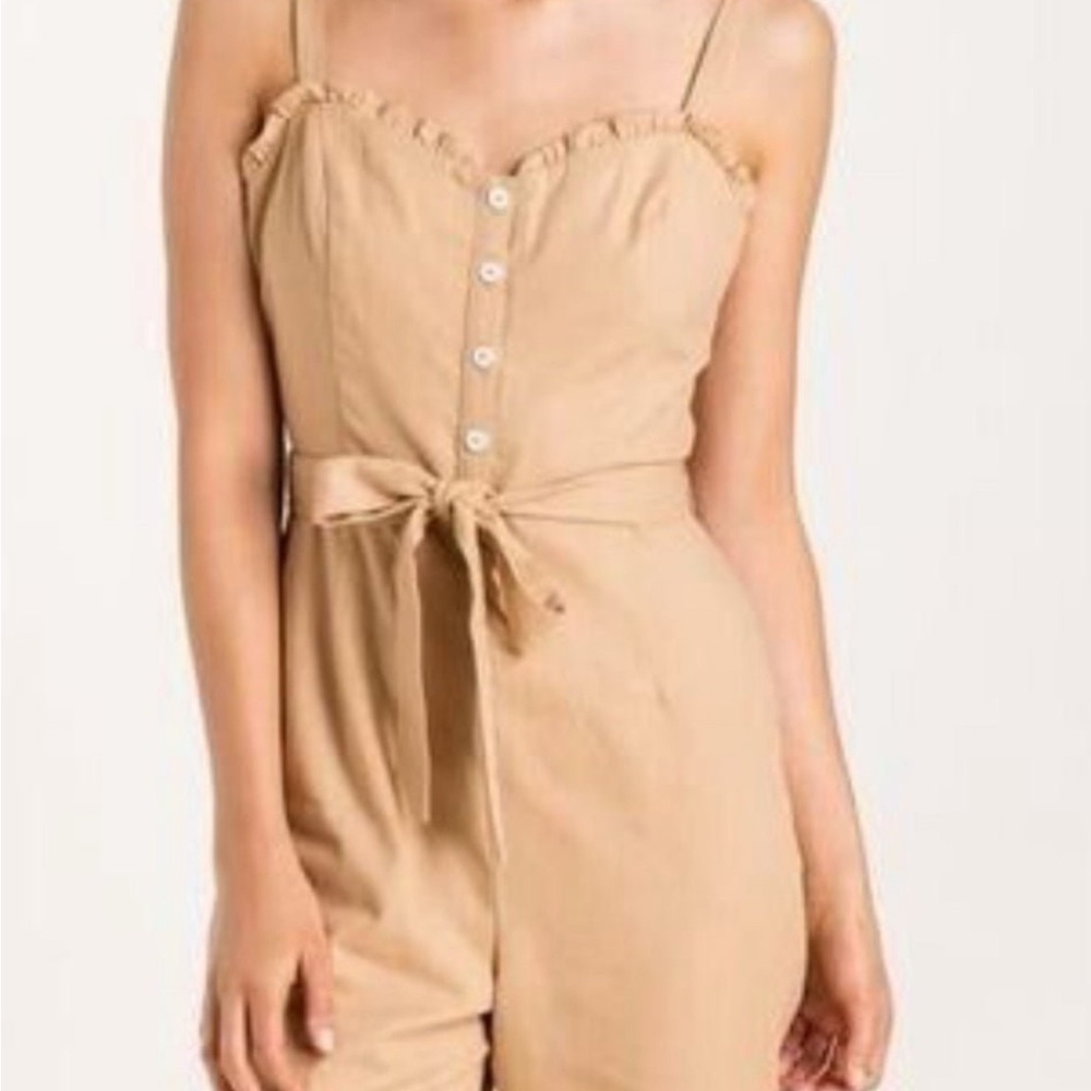 Lush Jumpsuit Womens Cami Linen Blend Ruffle Trim Casual Jumpsuit